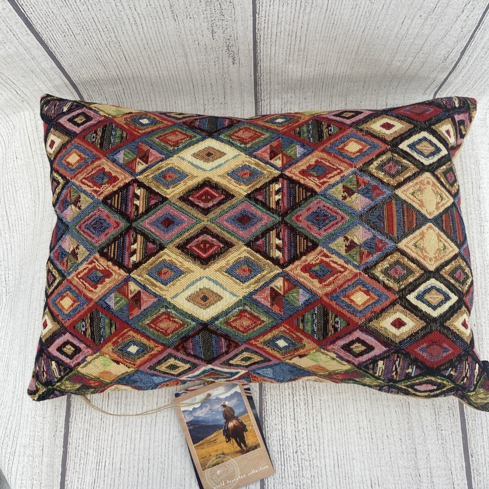 Hines of Oxford Pillow 13x18 Inca Geometric Tapestry Colorful Rustic Country